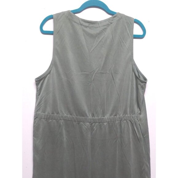 Tahari dress sage green XL lagenlook front buttons sleeveless chest pockets EUC - Picture 5 of 7